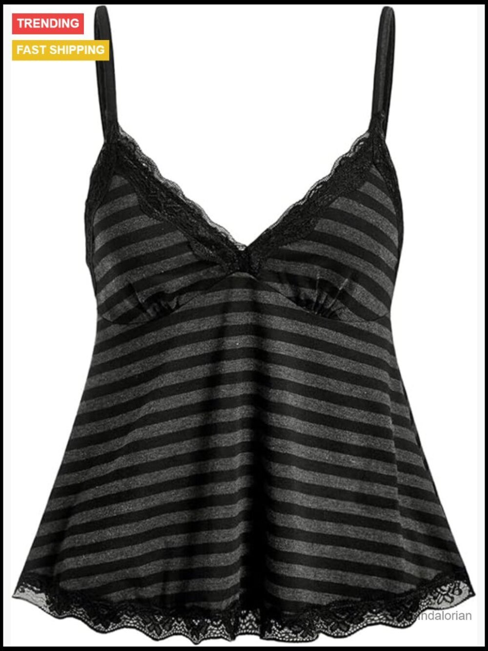Lace Cami Sleeveless Striped Spaghetti Strap Camisole Babydoll Top